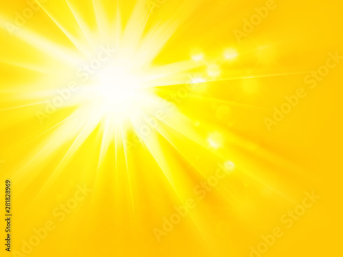White shining star bursting with a flare effect against bright yellow field. Asymmetric abstract background.