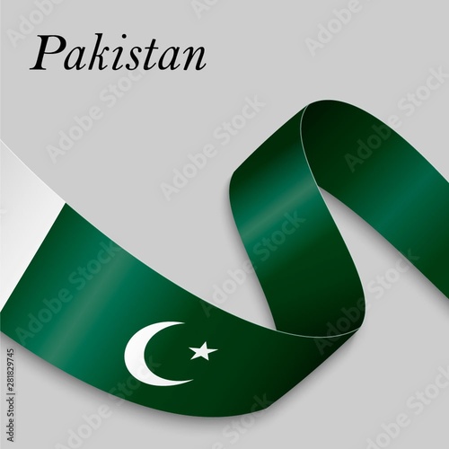 Waving ribbon or banner with flag