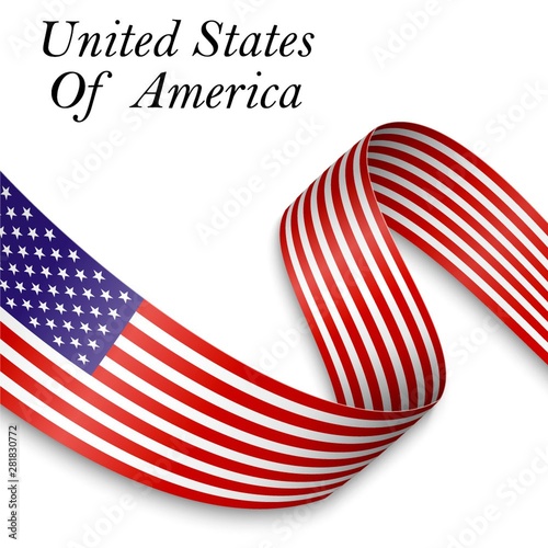 Waving ribbon or banner with flag
