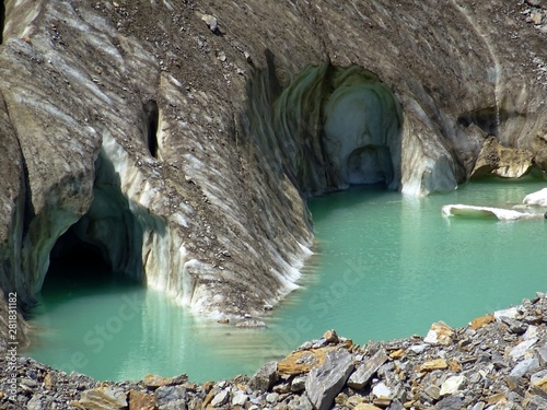 Monte Rosa with its glacier near the village of Macugnaga, Italy - July 2019.
