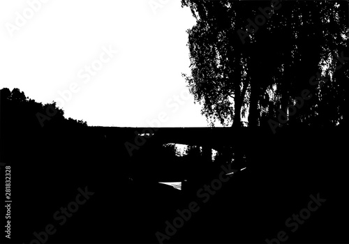 Black tree forest silhouette. Card with copy space. Isolated on white background. Vector nature illustration