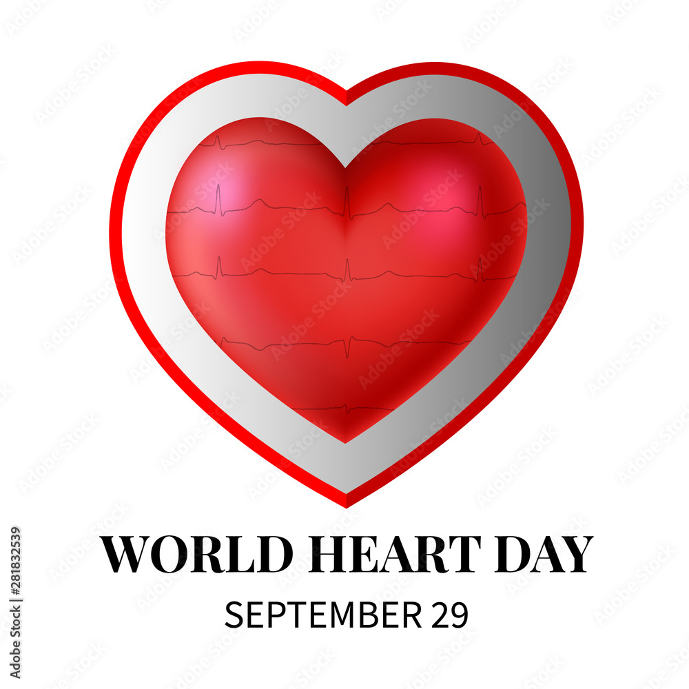 Realistic 3d heart with cardiogram inside in frame isolated on white background. World Heart Day. Vector illustration. Realistic 3d heart with cardiogram inside in frame isolated on white background. World Heart Day. Vector illustration.
