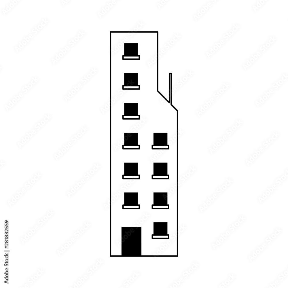 architecture modern urban building cartoon in black and white