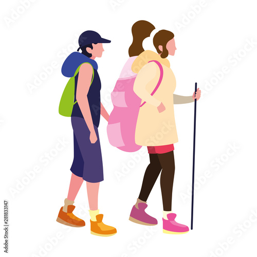 couple with backpack hiking wanderlust