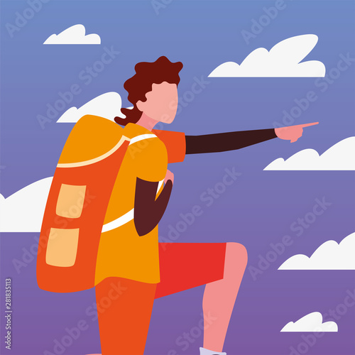 man with backpack hiking wanderlust