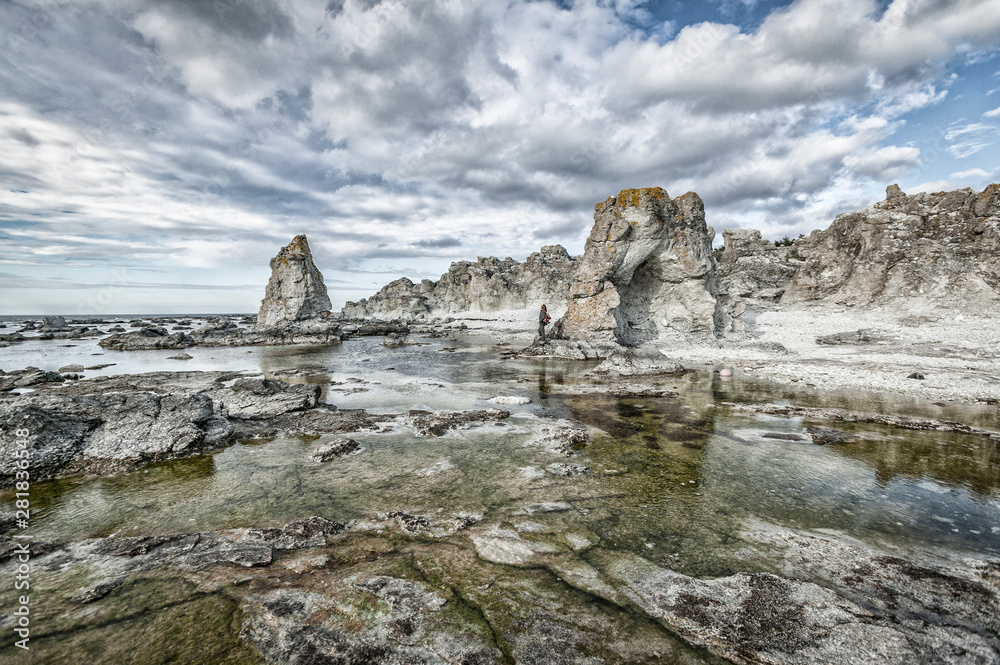 Raukar formation, a limestone reef on Gotland Island, Sweden, Scandinavia, Europe