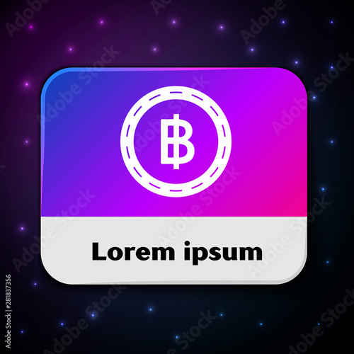 White Cryptocurrency coin Bitcoin icon isolated on black background. Blockchain technology, bitcoin, digital money market, cryptocoin wallet. Rectangle color button. Vector Illustration
