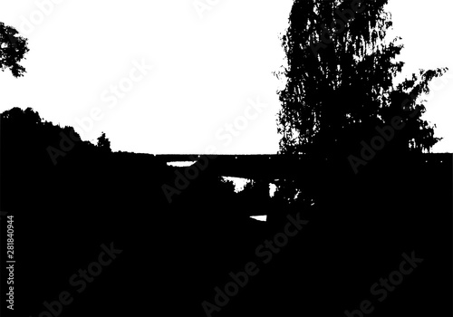 Black tree forest silhouette. Card with copy space. Isolated on white background. Vector nature illustration