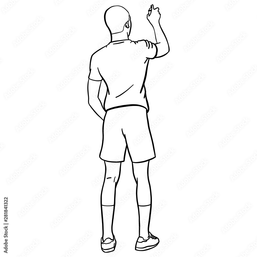 Rear view of a boy in shorts painting with a spray can on the wall. Oldschool, hip hop, rap, character, doodle. Rear view of a boy in shorts painting with a spray can on the wall. Oldschool, hip hop, rap, character, doodle.