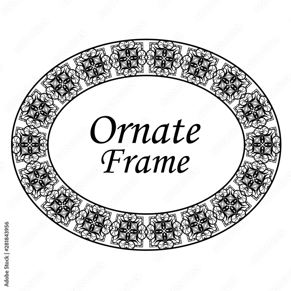 Decorative oval modern retro frame. Black border on white background
