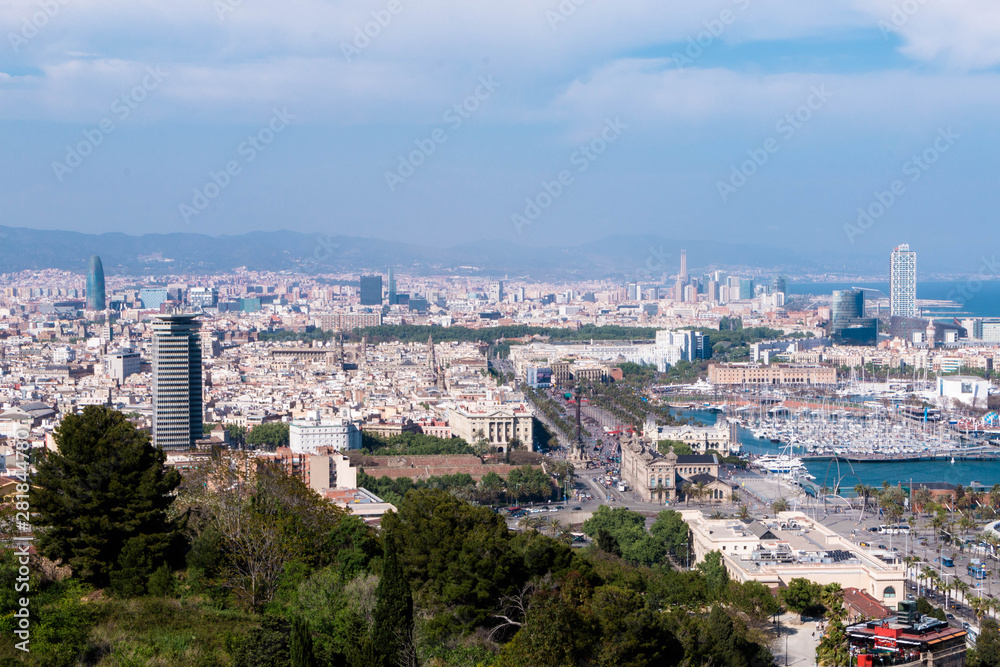 Scenic aerial view of Barcelona from the top of Montjuict, Catalonia, Spain