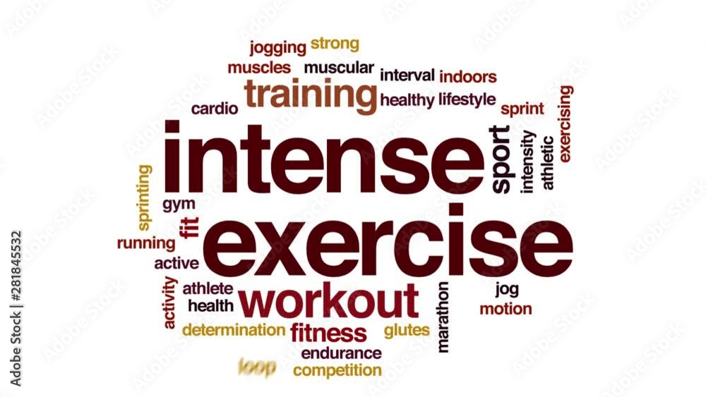 Intense exercise animated word cloud. Kinetic typography. Intense exercise animated word cloud. Kinetic typography.