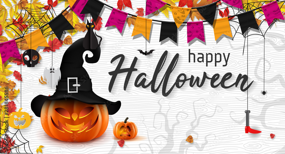 Happy Halloween banner. Halloween night design vector. Happy Halloween greeting card.