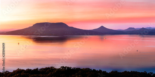 Panorama view of lake balaton sunset, Fonyód, plattensee, hungary