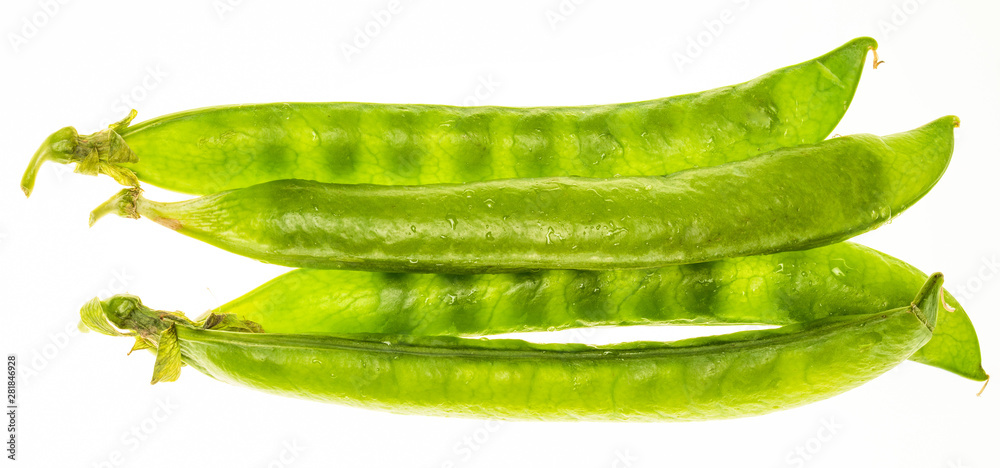 Green peas (chícharos, petipuas), tender and very fresh (with drops of water). Isolated on white background. Green peas (chícharos, petipuas), tender and very fresh (with drops of water). Isolated on white background.