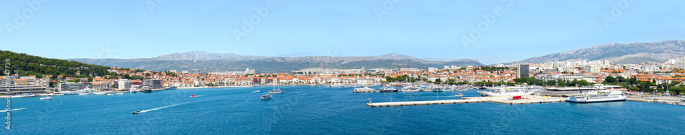 Panoramic View of Waterfront city. Skyline of Split, Croatia, Adriatic coast. 