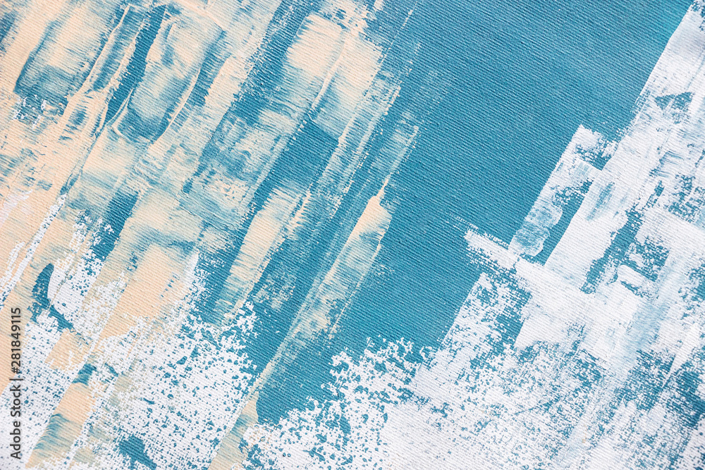 Fototapeta abstract textured blue acrylic painting on canvas 