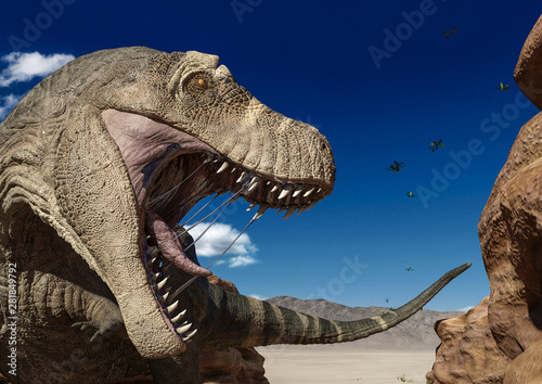 t rex the strongest dinosaur between the stones close up © DM7