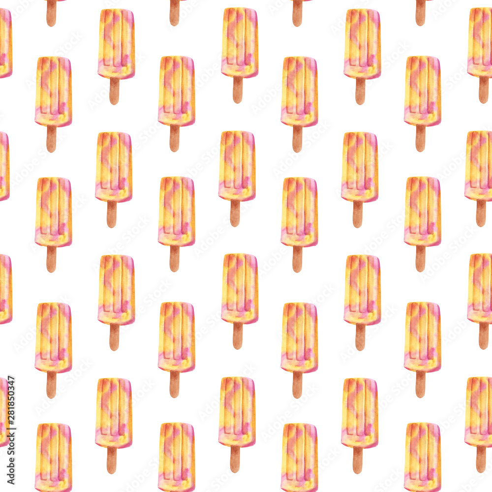 Seamless pattern with ice cream popsicle stick isolated on white background. Seamless pattern with ice cream popsicle stick isolated on white background.