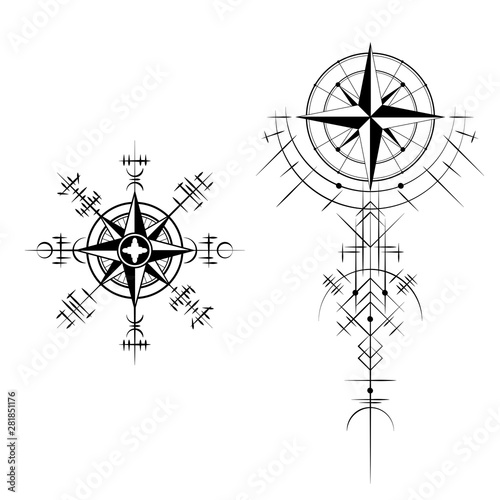 Black abstract viking magic symbols isolated on white background