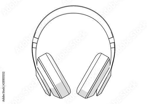 Orthographic Wireless Headphones Vector Drawing with Shadows without Colors