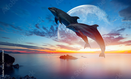 silhoutte-of-beautiful-dolphin-jumping-up-from-the-sea-at-sunset-with-super-moon-elements-of-this-image-furnished-by-nasa