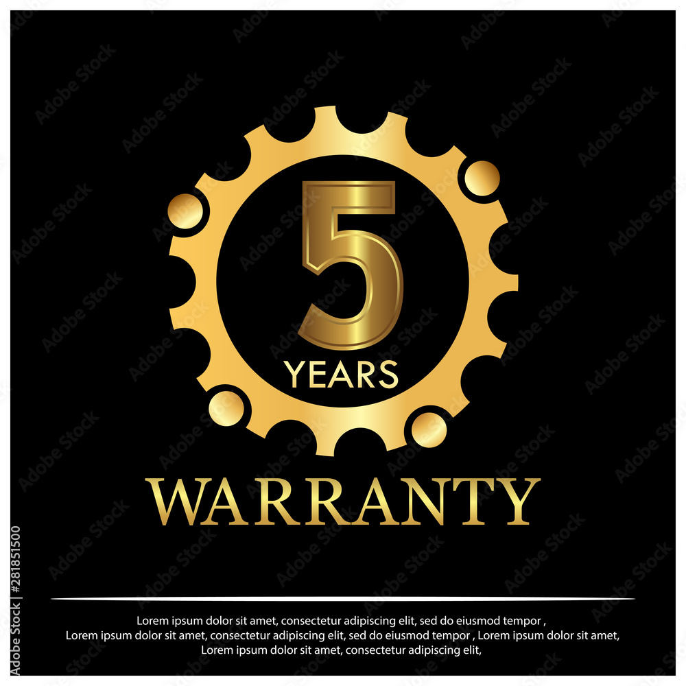 Fototapeta premium fIVE year warranty golden label on black background - Vector 