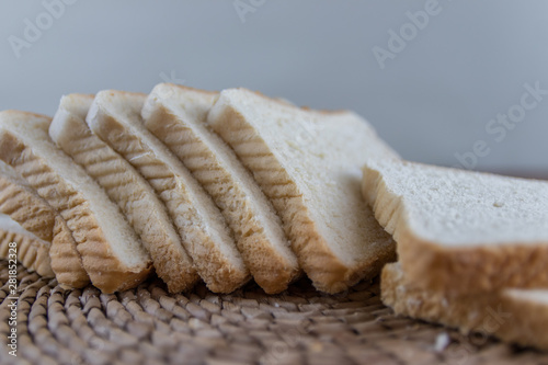Stacked bread on wooden table