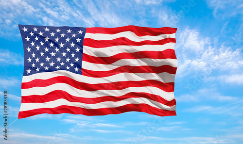3D rendering - Abstract background of American flag with cloudy sky