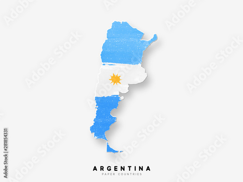 Argentina detailed map with flag of country. Painted in watercolor paint colors in the national flag