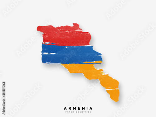Armenia detailed map with flag of country. Painted in watercolor paint colors in the national flag