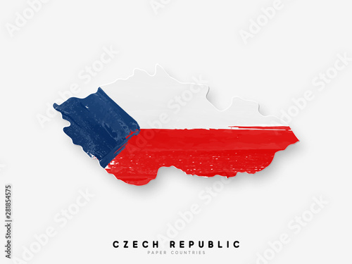Czech republic detailed map with flag of country. Painted in watercolor paint colors in the national flag