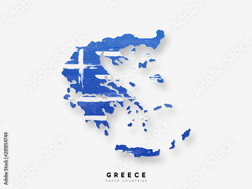 Greece detailed map with flag of country. Painted in watercolor paint colors in the national flag