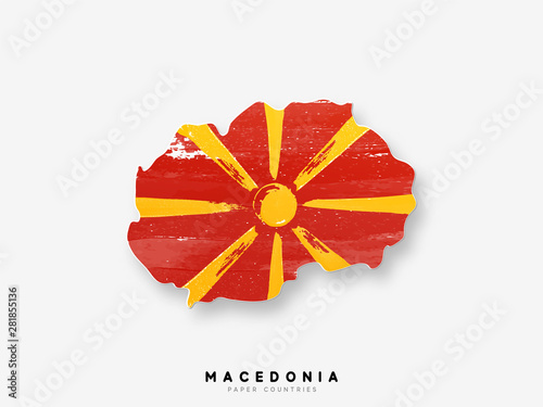 Macedonia detailed map with flag of country. Painted in watercolor paint colors in the national flag