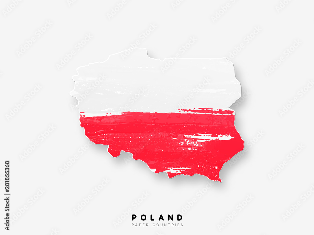 Fototapeta Szczegółowa mapa Polski z flagą kraju. Malowane farbami akwarelowymi w kolorach flagi narodowej