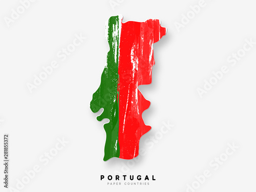 Photo Portugal detailed map with flag of country