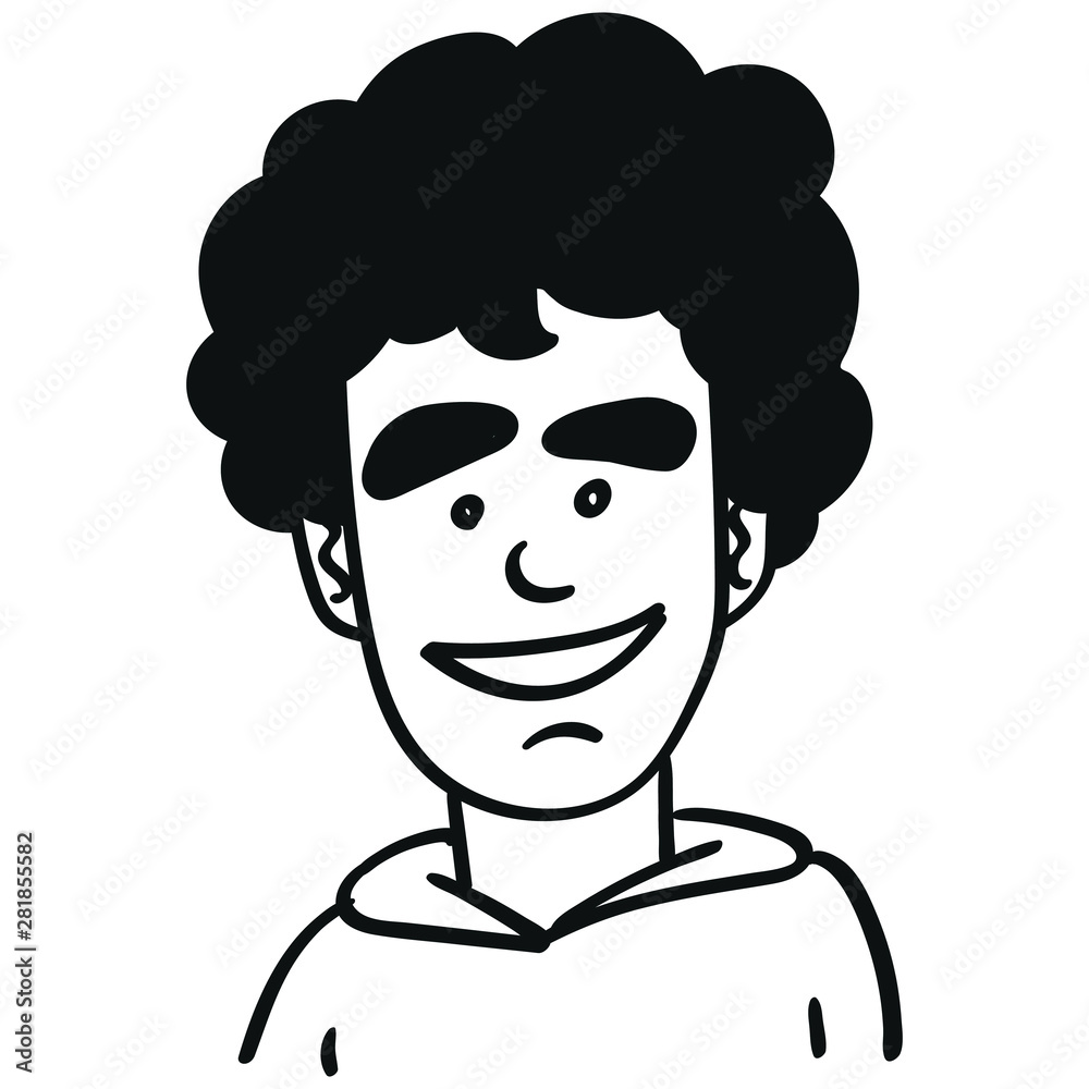 outline comic character who is laughing and happy. black hair. vector, isolated, monochrome. outline comic character who is laughing and happy. black hair. vector, isolated, monochrome.
