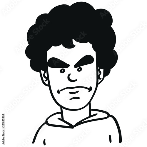 Portrait of an angry boy. head, monochrome, doodle, comic.