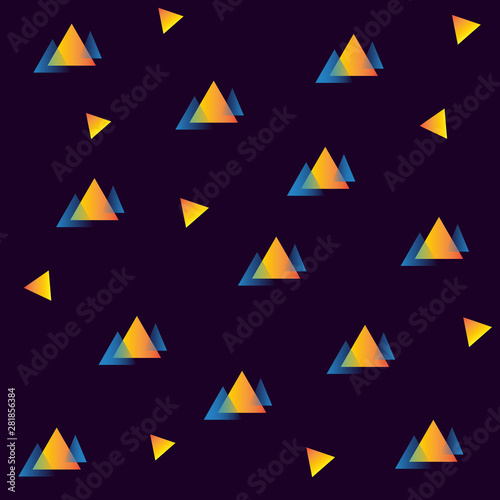 Neon and futuristic background with triangle. Vector printable image. illustration of yellow and blue gradient geometric object.