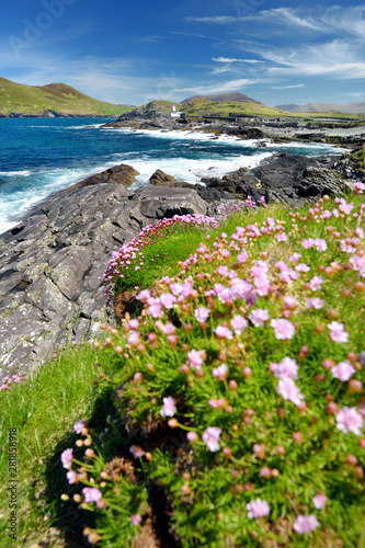 Beautiful view of Valentia Island Lighthouse at Cromwell Point. Locations worth visiting on the Wild Atlantic Way. County Kerry, Ireland.