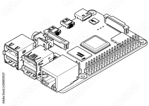 Raspberry Pi 4 Model B board Silhouette