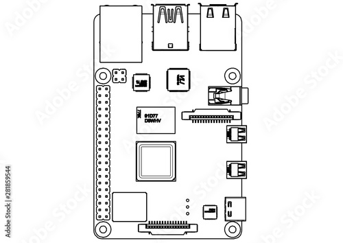 Raspberry Pi 4 Model B board Silhouette