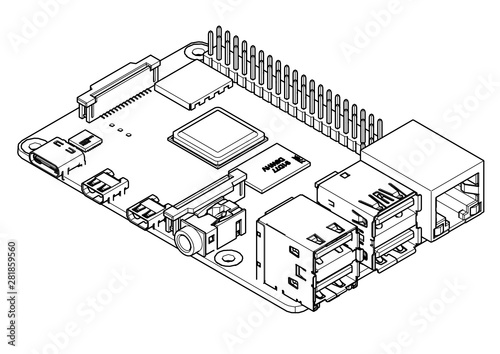Raspberry Pi 4 Model B board Silhouette