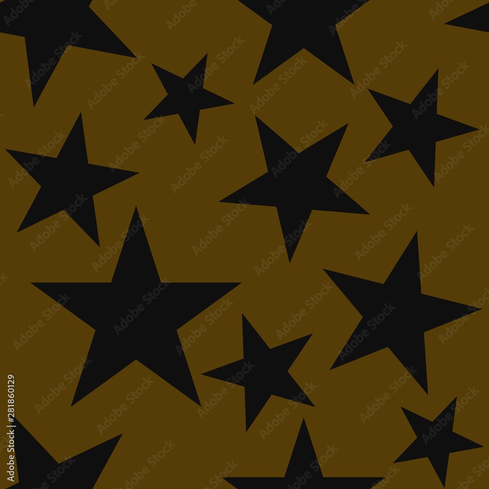Fototapeta premium Black stars on brown background. Vector seamless drawing.