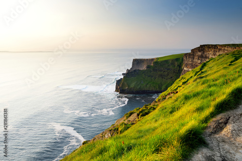 World famous Cliffs of Moher, one of the most popular tourist destinations in Ireland. Widely known tourist attraction on Wild Atlantic Way in County Clare.