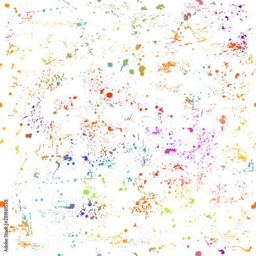 Rainbow colored paint stains background. Seamless grunge background from blots. Vector illustration.