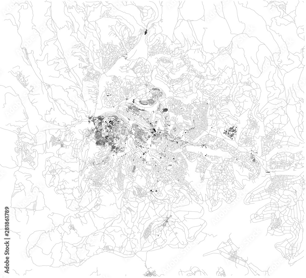 Satellite map of Kigali, it is the capital and largest city of Rwanda. Map of streets and buildings of the town center Satellite map of Kigali, it is the capital and largest city of Rwanda. Map of streets and buildings of the town center