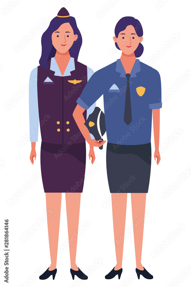 Professionals workers couple smiling cartoons Professionals workers couple smiling cartoons