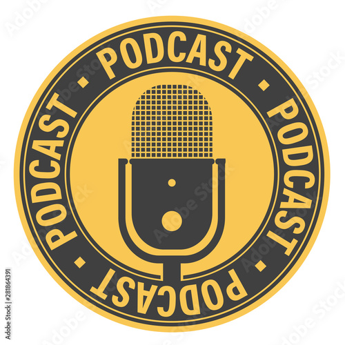 simple flat podcast recording, podcasting icon or symbol with microphone vector illustration