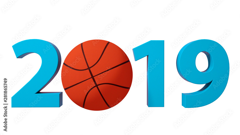 Basketball 2019 design background on a White Background. 3d illustration